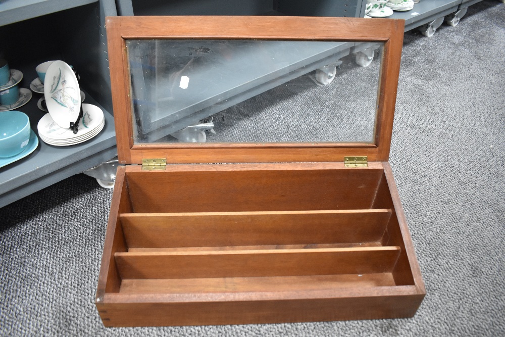 A mahogany table top display case having three horizontal internal compartments and glass lid. - Image 2 of 2