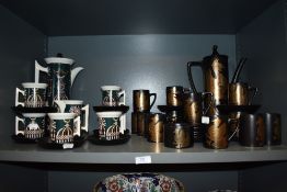 A selection of mixed Portmeirion, 'Pheonix' and 'Magic City', coffee cups and saucers, coffee pots