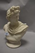 A Victorian parian ware bust or figure head of Apollo Greek god of divine distance approx 14 inch
