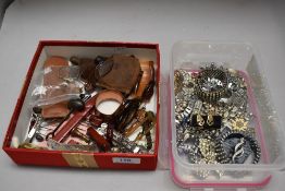 A box of costume jewellery along with a box of assorted trinkets
