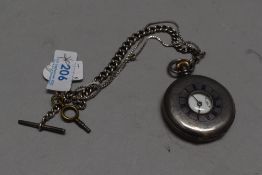 An HM silver half hunter top wound pocket watch by Pinnacle having Roman numeral dial with