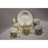 A collection of commemorative wear of WW1 interest, to include bud vase, mugs and plate.