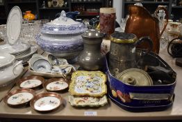 A selection of antique ceramic including four Vienna coasters, two Rouen Faience dishes with a