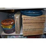 A collection of 16mm home Cinema film and movie reels of mixed interests including cartoon, action