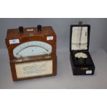 A vintage wooden cased Ameter and a Ferranti light tester.