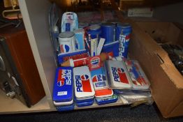 An assortment of retro Pepsi collectables to include pencil cases and tins, ruler sets and more.