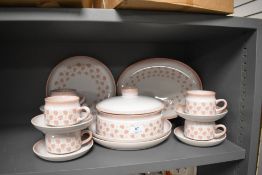 A collection of 1980s Denby 'Falling Leaves', comprising of cups and saucers, platter, plates and
