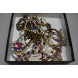 A selection of costume jewellery and similar including vintage watch, bangles, dress clips and