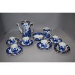 A Burleighware 'Willow' coffee set, comprising of six coffee cans and saucers, sugar, cream and