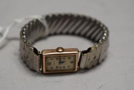 A vintage 9ct rose gold wrist watch by CIMREX having Arabic numeral dial to rectangular face on