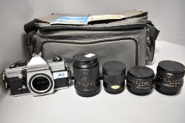 A Praktica MTL5 camera body with a Carl Zeiss Jena Flectogon 2.4/35mm MC lens No95917, a Carl