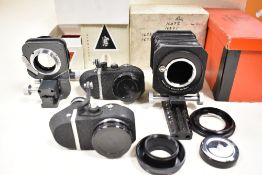 Two Leica Visoflex II's with focusing mounts and a Visoflex II focus bellows and a Visoflex I