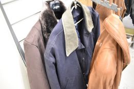 Three jackets including tan leather and Lands End