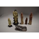 A selection of Chinese stone carved figures and similar game platform