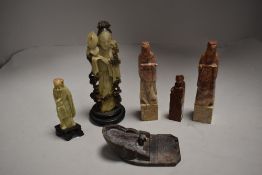 A selection of Chinese stone carved figures and similar game platform