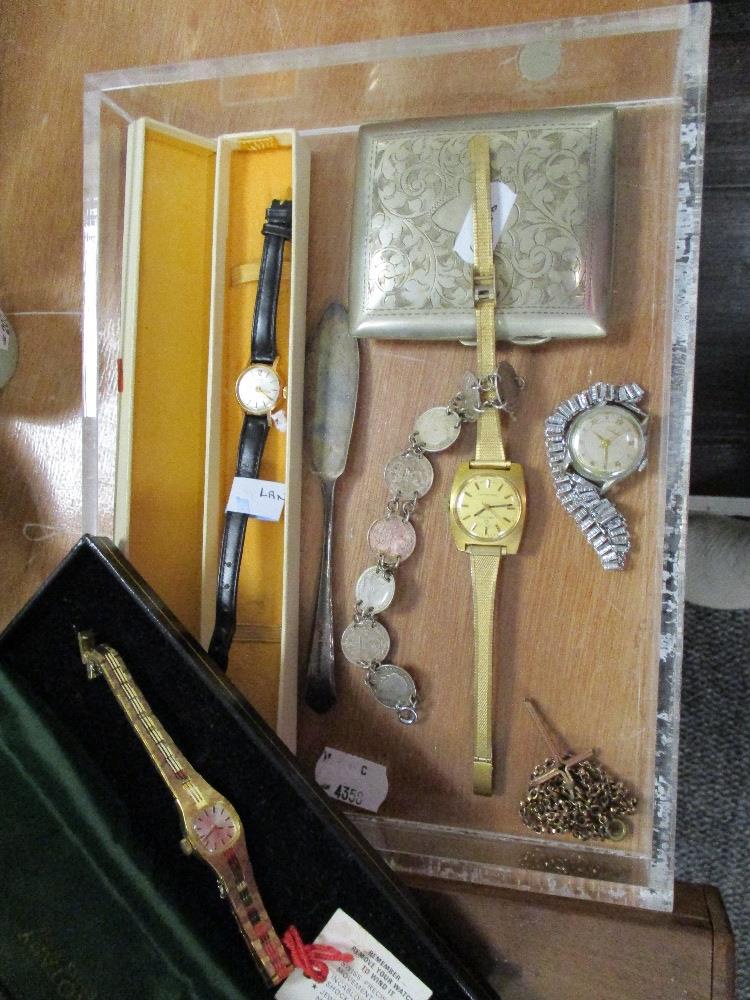 A small selection of jewellery and watches including cigarette case, Certina, Rotary and lancet