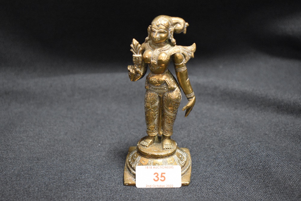 A 19th century Indian / Hindu bronze statue of the God Tara stood on Lotus leaf plinth measuring
