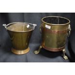 An early 20th century Narang brass ice bucket, with a similar coal bucket with lion head handles and