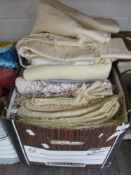 A selection of lace work, crotched and similar table cloths and linen