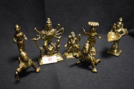 A selection of early 20th century miniature brass figures of Indian and Hindu gods including Hanuman