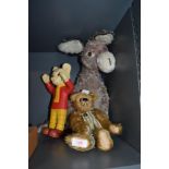 Three 20th century childrens soft toys including Rupert bear 1969 Beaverbrook, a teddy bear and a