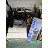 A box of mixed radio equipment including 40 channel mobile CB FM transceiver.