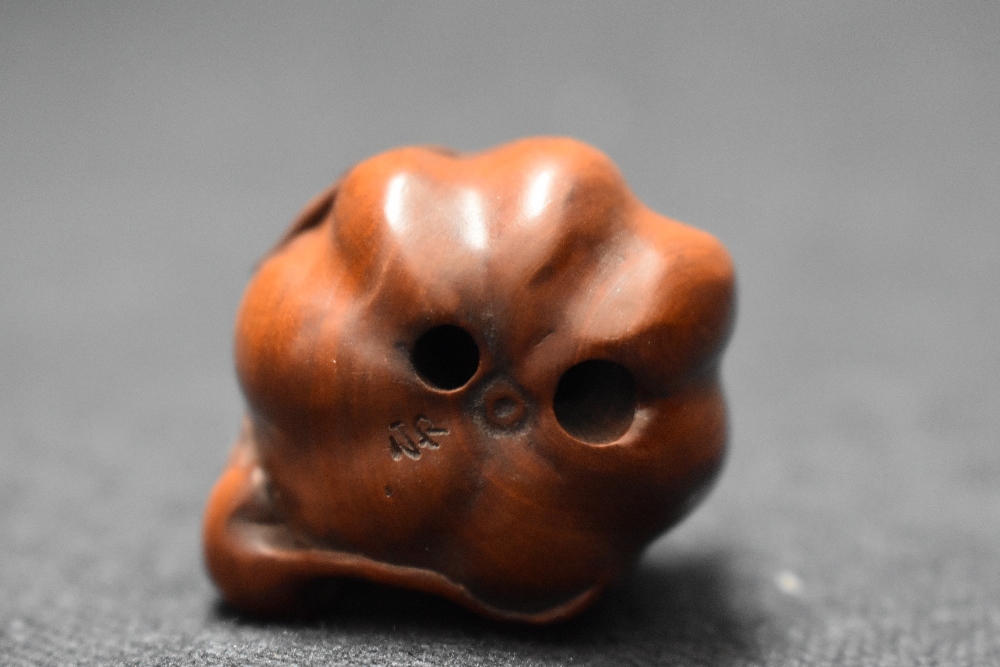 An early 20th century Japanese carved wood Netsuke of two mice eating a Pumpkin - Bild 2 aus 2