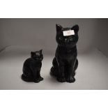 Two early 20th century Sylvac tabby cat figures in black glaze with green eyes