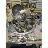 A good selection of silver plated ware including Pewter Arts and Crafts design tea set with tray,