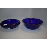 Two modern art glass bowls in deep Bristol blues