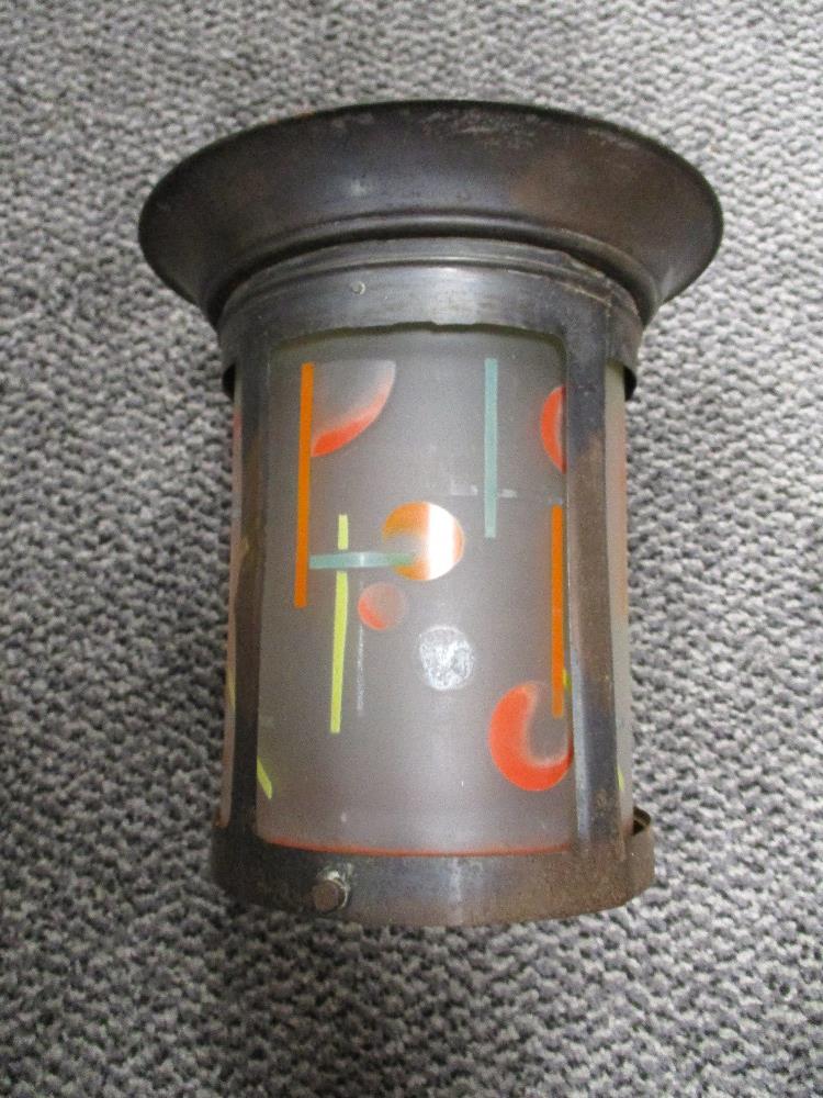 A genuine Art Deco era light shade with copper case and painted jazz style shade - Bild 2 aus 2