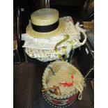 A selection of fabrics and textiles including The York straw hat and Embroidered basket