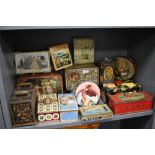 A good selection of Victorian and later 20th century advertising tins including Tea Caddy design,