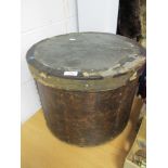 A Victorian era large hat box constructed of bent wood with studded fasteners
