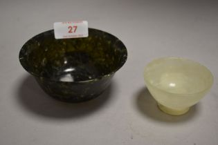 A 20th century spinach jade Chinese bowl having good colour with a similar white Jade bowl