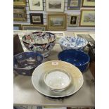 A selection of ceramic fruit and similar bowls including Fenton and Chinese style