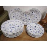 A selection of modern Bing and Grondahl Danish plates and soup bowls having butterfly pattern