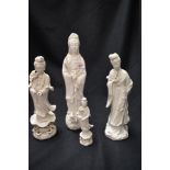 Four Chinese blanc de Chine figures of Guanyin