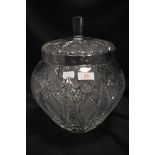 A 20th century clear cut crystal glass lidded punch jar of large form measuring 30cm tall
