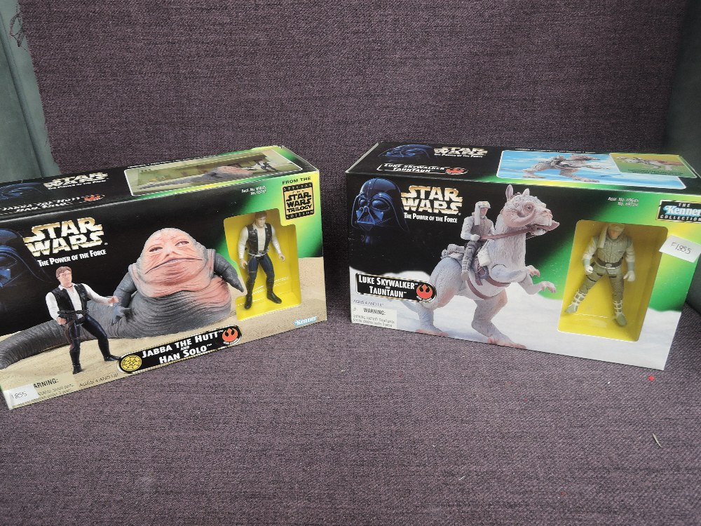Two Kenner Star Wars The Power Of The Force figures, Jabba The Hut and Han Solo & Luke Skywalker and