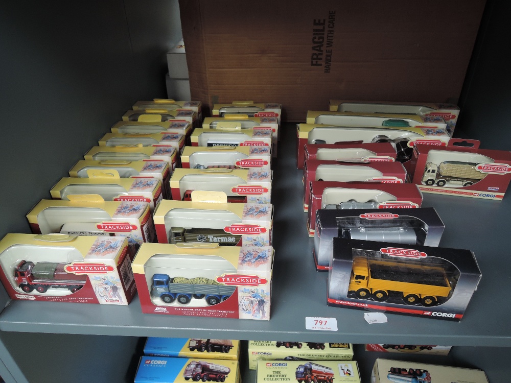 A shelf containing 25 Lledo & Corgi Trackside diecasts, all in window display boxes