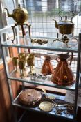 An early 20th century copper and brass spirit kettle sold together with selection of other brass and