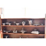 A selection of silver plated wares, to include four piece teaset, spoons entree dish.