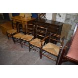 A group of five 19th century rush seated chairs. Various sizes, some damages.