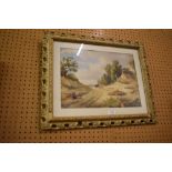A Victorian watercolor, rural scene with and figures, indistinctly signed, within card mount and