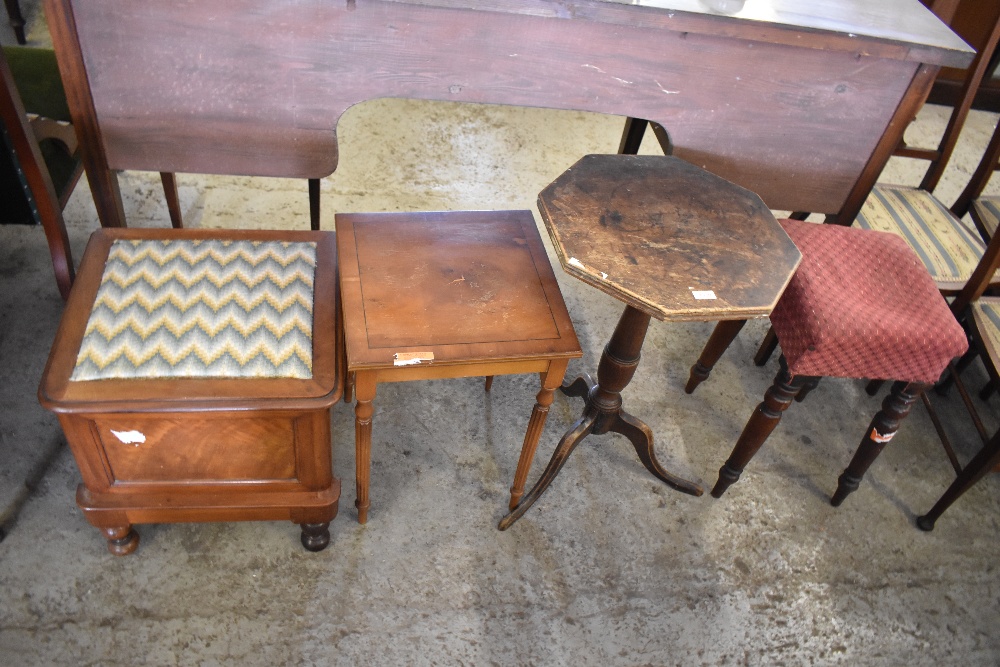 A Victorian mahogany stool, sold together with a 19th century octagonal stem table, a Victorian