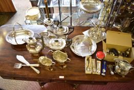 A quantity of silver plated wares to include four piece teasets, egg condiment, plate. cuttlery, and