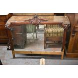 A Victorian carved mahogany sideboard mirror back, with carved cresting (af)