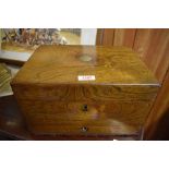 19th century figured mahogany sewing box, of hinged rectangular form with internal storage and