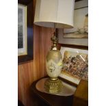 A 20th century gilt metal and gilt decorated glass table lamp. 58CM to fitting